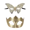 Goldene Schmetterling und Krone Masken Set für Halloween Kostümparty und Karneval Feste. - Set aus goldener Schmetterlings- und Kronenmaske