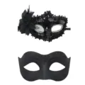 Schwarze Maskenball Masken Set Paar Party Masken für Halloween Karneval Kostüm Ball - Schwarze Feder Pailletten Spitze und Glitzer Masken Set