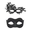 Schwarze Masken Set für Paar, elegante Spitzen und Glitzer Halbgesicht Masken für Party. - Schwarzes Spitzen Ausschnitt und Feiner Glitzer Hard Masken Set
