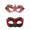 Paar Maskerade Maske Set Rot Schwarz Glitzer Halbgesicht Masken für Halloween Party Karneval - Rote Spitze Pailletten und Schwarz Rot Farbverlauf Bemaltes Set