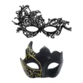 Schwarze Spitzen- und Goldglitter-Masken Set für Karneval Halloween Party Kostüm. - Schwarz-Gold Multi-Horn Set