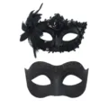 Schwarze Paare Masken Set für Halloween Party Kostüm Halbgesicht Maskerade Requisiten. - Schwarz Bemalt + Schwarze Lilie