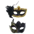 Paar Maskerade Masken Set schwarz gold halbes Gesicht für Halloween Party Verkleidung - Goldene Lilie + Einäugiges Gold