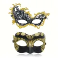 Schwarze und goldene Masken Set für Maskerade, Halloween, Karneval und Kostümpartys. - Fee bemalt und Glitzer Phönix / Gold