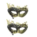 Maskenball Maske Paar Set Spitzen Strass Halbgesicht Maske fuer Halloween Party Kostuem - Einäugiger flacher Kopf mit Strasssteinen / Gold