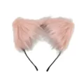 Cute pink plush cat ears headband, fluffy animal ear hair hoop for cosplay and daily wear. - One Size / Pink