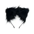 Fluffy black plush cat ear headband, cute animal ears hair hoop for daily cosplay party. - One Size / Black