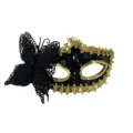 Black and gold masquerade half face mask with butterfly decoration for party costume events. - Gold