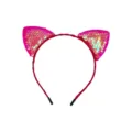 Cute sequin cat ear headband for kids girls shiny hair hoop hair accessories daily wear party - Rose Red