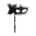 Máscara de mascarada negra con lentejuelas, mariposa y mango para fiesta de Halloween y disfraces. - Plateado
