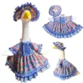 Lolita Blumenkleid und Haube Set für dekorative Gans Puppe, süßes und elegantes Haustier Outfit. - Passend für 23 Zoll / Set / Blaue Rose