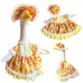Gelbes Blumen-Lolita-Kleid mit Haube Set fur grosse weisse Gans Pluschipuppe, schon. - Passend für 23 Zoll / Set / Gelbe Sonnenblume