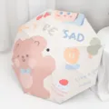 Cute cartoon bear printed folding sun and rain umbrella, portable UV protection sunshade parasol. - 306 Automatic Happy Bear / Light Purple