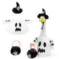 Halloween spook heksenhoed mantel en mini mand kostuum set voor gazon gans standbeeld. - Geest Kostuum met Geest Tas / Geschikt voor 23 inch
