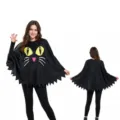 Halloween black cat costume cape for women, spooky party dress up cloak with cute cat face. - One Size / Robe / Black Cat Cape 2