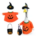 Mooie Halloween gans kostuum set met heksenhoed pompoen shirt en tas voor tuin beeld. - Pompoen Kostuum met Pompoen Tas / Geschikt voor 23 inch