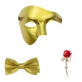 Mooi Venetiaans masker gouden vlinderdas en rode roos broche feestmaskerade set - Gouden Driedelige Set