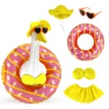Porch gans kledingset inclusief donut zwemring, gele bikini hoed en zonnebril voor tuin. - Geschikt voor 23 inch / Roze Donut Bikini