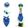 Porch goose denim outfit set with blue cowboy hat, flower sunglasses and paisley bandana. - Suitable for 23 Inches / Blue