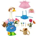 Conjunto de ropa de jardinero para ganso de porche con camisa de cuadros rosa y accesorios. - Adecuado para 23 pulgadas / Conjunto Pastoral Rosa