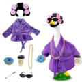 Portgans standbeeld outfit set met paarse badjas haarrollers zonnebril en accessoires. - Paarse Badjas (Met Krulspelden) / Past op Beelden van 23 Inch