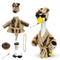Schattige 23-inch veranda gans pluche badjas outfit set met grappige tuindecoratie accessoires. - Hertenprint Badjas (Met Hoofdband) / Past op Beelden van 23 Inch