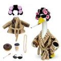 23 inch tuin gans standbeeld outfit set, inclusief badjas, krulspelden en accessoires. - Hertenprint Badjas (Met Krulspelden) / Past op Beelden van 23 Inch