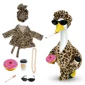 23 inch veranda gans badjas outfit luipaard print kleding tuin gans standbeeld accessoires - Luipaard Badjas (Met Hoofdband) / Past op Beelden van 23 Inch