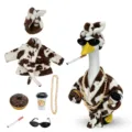 Grappige Gans Outfit Set Bruine Koeienprint Bademantel Hoed Zonnebril Koffie Mok - Donkerbruine Koeienbadjas (Met Hoofdband) / Past op Beelden van 23 Inch