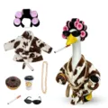 Grappige tuingans standbeeld kleding set met stijlvolle badjas en leuke accessoires. - Donkerbruine Koeienbadjas (Met Krulspelden) / Past op Beelden van 23 Inch