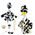 23-inch tuingans outfit koeienprint badjas zonnebril koffiekopje grappige tuindecoratie - Z/W Koeienbadjas (Met Hoofdband) / Past op Beelden van 23 Inch