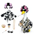 Grappige 23-inch tuingans standbeeld outfit set met koeienprint badjas en accessoires. - Z/W Koeienbadjas (Met Krulspelden) / Past op Beelden van 23 Inch