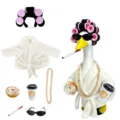 Grappige 23-inch veranda gans standbeeld kostuumset met badjas haarrollers en leuke accessoires. - Puur Witte Badjas (Met Krulspelden) / Past op Beelden van 23 Inch
