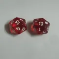 Pair of professional translucent red 20-sided D20 dice for tabletop RPG gaming sessions. - Transparent Red