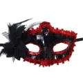 Venetian Halloween masquerade half face mask with sequins, feathers and lace for party. - Sequin Side Flower Mask (Black Red)
