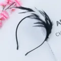 Black and white feather headband with rhinestones, elegant party hair accessory for women. - Black and White