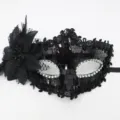 Schwarze Maskerade Maske mit Pailletten Spitze und Seitenblume fur Halloween Party Kostum. - Pailletten Seitliche Blume Maske (Schwarz)