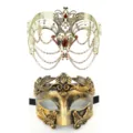 Goldene Masken Set, Vintage Metall Filigran Kette Quaste und römischer Krieger Stile für Party. - Hohl Quaste Maskenkombination - Gold