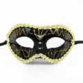 Halloween Halbgesicht Maskerade Maske Gold Glitzer Schwarz Kostüm Party Augenmaske - Flache Oberkante - Schwarz