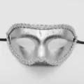Silberne Maskenball Halbgesicht Maske mit Glitzerdetails für die Halloween Party. - Flache Oberkante - Silber