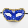 Blaue Maskenball Maske mit goldem Glitzer Rand, Halbgesicht Kostüm Party Maske für Damen. - Flache Oberkante - Blau