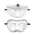 Maskenball Maske Set weiße Spitze Halbgesicht Party Maske für Halloween Kostüm und Cosplay - Bordüren-Kombination - Weiß