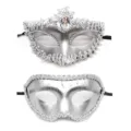 Silberne Maskenball Maske Set für Halloween Party Kostüm Ball Glitzer Halbgesicht Masken - Bordüren-Kombination - Silber