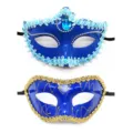 Blaue Masken Set für Fasching Karneval Halbgesicht mit blauen Steinen und goldener Borte. - Bordüren-Kombination - Blau