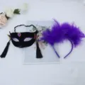 Masquerade Party Fox Mask and Purple Feather Headband Set for Cosplay and Festival - Cat Mask Tassel & Feather Headband Set (Purple)