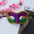Mardi Gras masquerade mask purple green glitter half face party costume ball accessory - Glitter Carnival Mask-Pointed Head