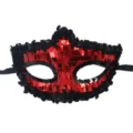Red black sequin half face masquerade mask for Halloween party Venetian costume cosplay - Red
