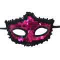 Hot Pink Sequins Venetian Masquerade Half Face Mask Party Cosplay Costume Accessories - Rose Red