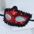 Rote Pailletten Maskerade Maske mit schwarzer Spitze und Strass für Party und Halloween. - Pailletten Glatte Maske (Rot)
