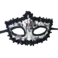 Máscara Veneciana, Plata Lentejuelas Encaje Negro Media Cara Disfraz Fiesta Máscara - Plateado
